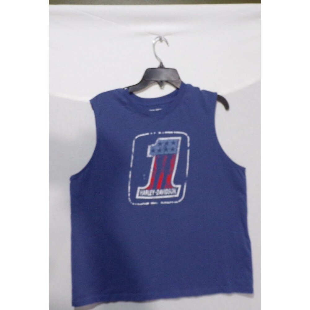 Harley Davidson #1 Logo Sleeveless Blue Size 2 XL Biker USA Patriotic